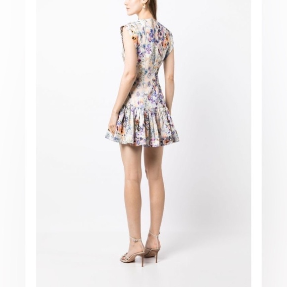 ZIMMERMANN 100% Linen Tama Flounce Short Dress in Diamond Splice Print 0 NWT - Picture 4 of 11